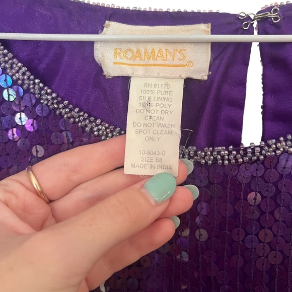 Vintage 100% Silk Purple Sequins Long Top Plus Size - Picture 2 of 7